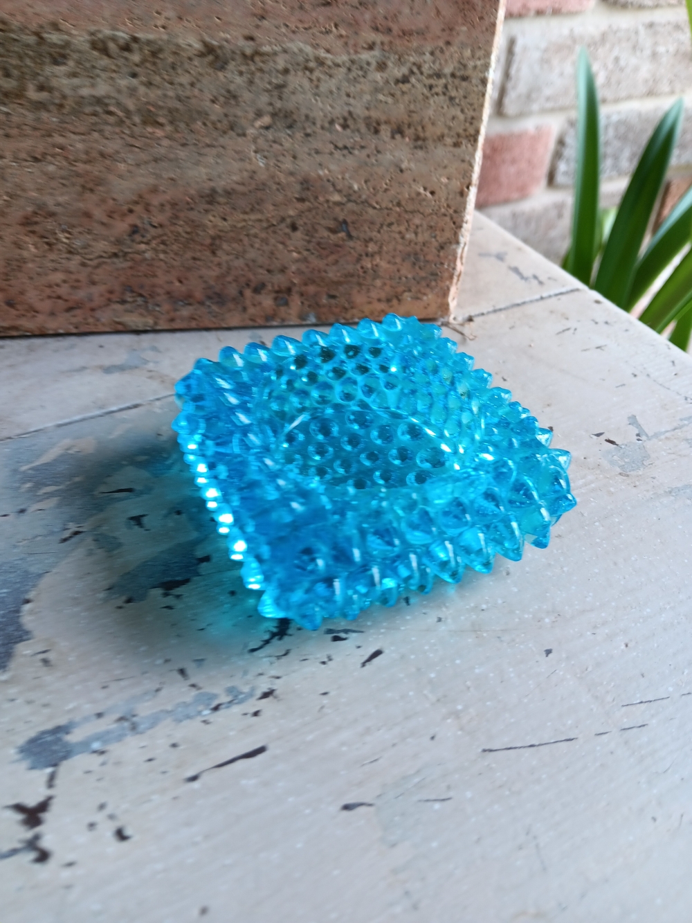 Vintage Fenton Light Blue Hobnail Square Salt Cellar / Tea Light Holder